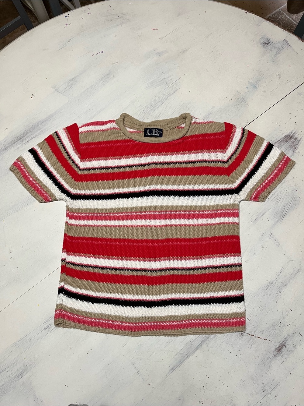 Vintage 90’s CB Casual Petite Boxy Stripe Knit Short Sleeve Pullover Sweater Top